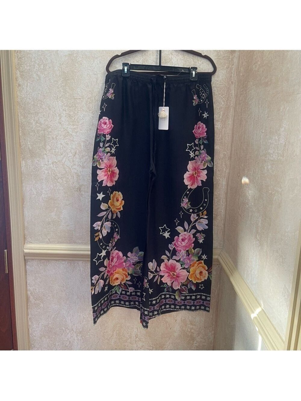 Johnny Was Jade Frankie Easy Pant Kasumi Black Floral Wide Leg Silk Blend Sz XL - Picture 4 of 13